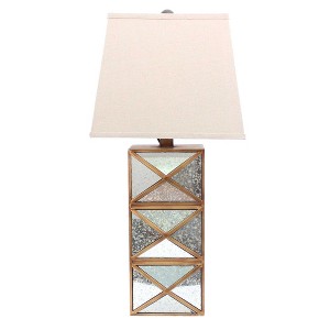 HomeRoots 28" Distressed Gold And Silver Metal Bedside Lamp With Beige Shade - 1 of 4