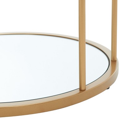 Gold and Clear Round Metal Glass Accent Table with Shelves