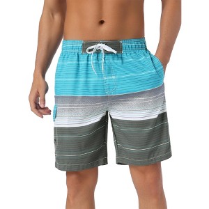 Lars Amadeus Men's Striped Printed Color Block Summer Swimming Board Shorts - 1 of 4