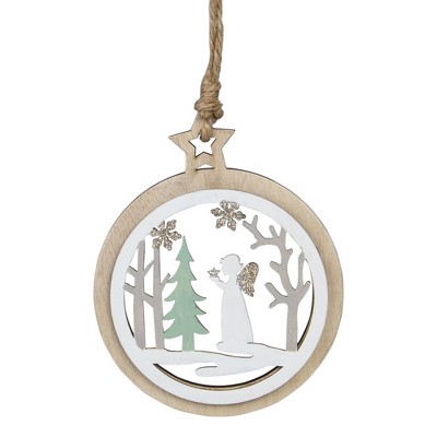 Northlight 4.25" Wooden Angel and Pine Tree Christmas Ornament