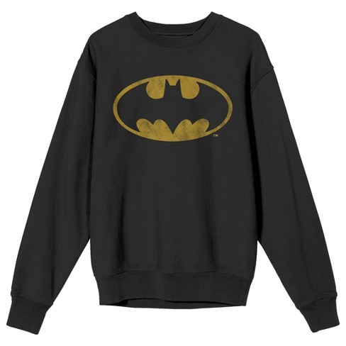 Batman Distressed Bat Emblem Women's Black Crew Neck Fleece Sweatshirt ...