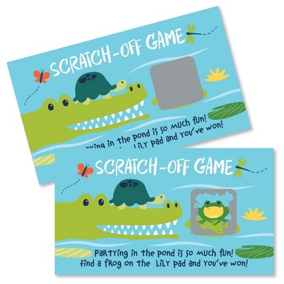 Big Dot of Happiness Pond Pals - Frog, Alligator and Turtle Birthday Party or Baby Shower Game Scratch Off Cards - 22 Count