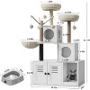 Modern 2-in-1 Cat Tree & Hidden Litter Box Enclosure – Wooden Tower with Condo, Hammock, Scratching Post, Plush Perch & Removable Pompoms - 4 of 4