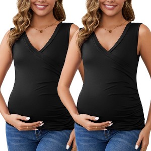 INSPIRE CHIC Women's 2 Pcs Crossover Ruched Maternity Sleeveless Basic Shirt Tank Nursing Tops - 1 of 4