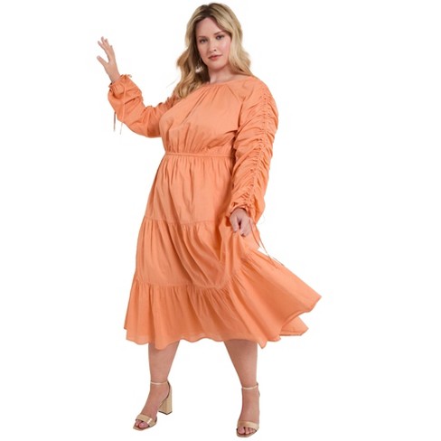 June + Vie by Roaman's Women's Plus Size Cotton Voile Ruched Midi Dress - image 1 of 4