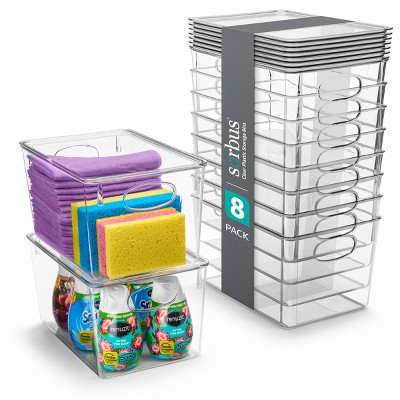 Sorbus 8 Pack Large Clear Plastic Storage Bins with Lids and Handles for Cleaning Supplies - Conquer Clutter, Enhance Organization and Style