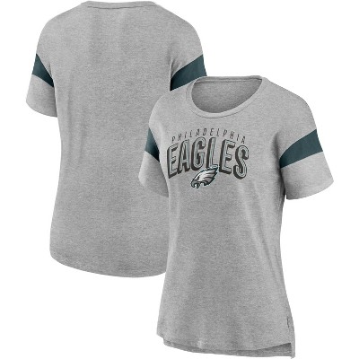 Women's Philadelphia Eagles Fanatics Branded Heathered Gray Plus Size  Lace-Up Stripe V-Neck T-Shirt