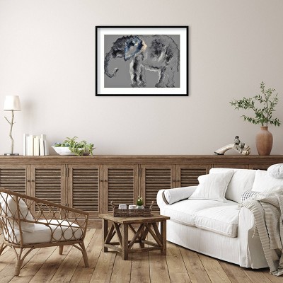 41" x 31" Black Framed Elephant Lithograph Wall Art
