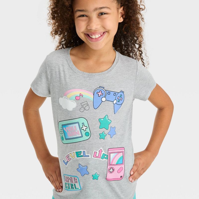 Girls&#39; Gamer Short Sleeve Graphic T-Shirt - Heather Gray, 2 of 4