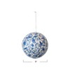 Storied Home Round Printed Paper Mache Ball Ornament with Flowers and Peacock Feather Design, Blue and Cream Color - 2 of 2