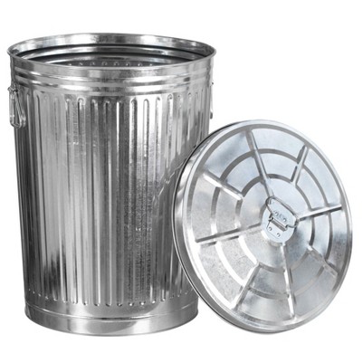 Round Galvanized Steel, Trash Can with Lid - Durable Metal Bucket for Backyard, Lawn, Garden and Yard Use