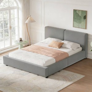Luxystar Queen Size Modern Velvet Upholstered Platform Bed with Solid Frame - 1 of 4