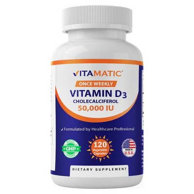 Vitamatic Vitamin D3 50,000 IU (as Cholecalciferol), 1250 mcg, 120 Veggie Capsules