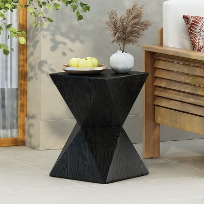 MAYEERTY 14.25" Black Prismatic Symmetry Concrete Coffee Table with Smooth Wood Grain Texture for Patio, Garden