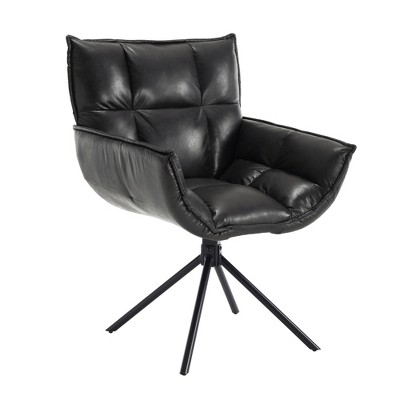Beautyolove Black Faux Leather Upholstered Swivel Accent Chair Armchair Home Office Chair