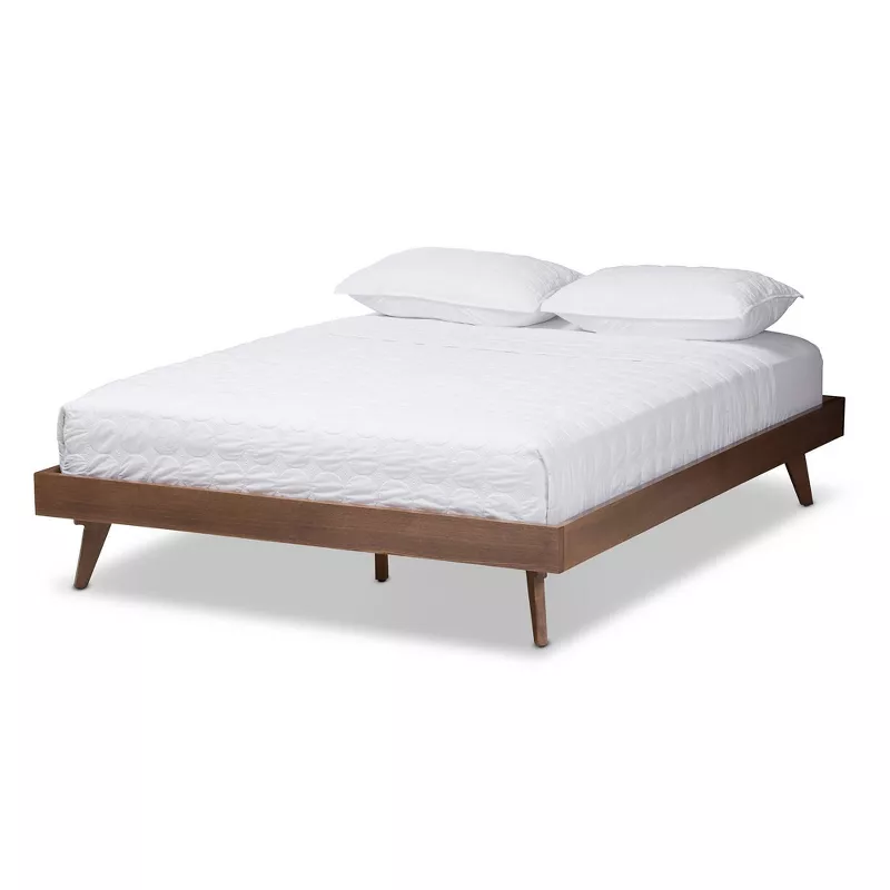 Jacob Mid Modern Walnut Finished, Solid Wood Queen Bed Frame