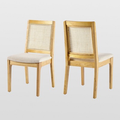 Saracina Home Rattan Back Dining Chairs Set Natural: Bohemian Style, Rubberwood Frame, Polyester Seat