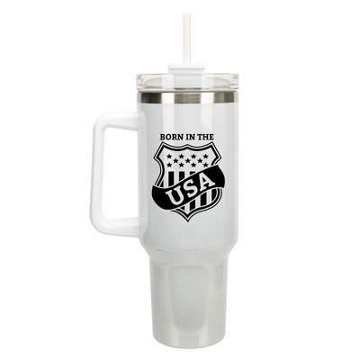 100 North Born In The USA American Flag Shield Wrap-Around 40 Oz. Stainless Steel Water Bottle Coffee Mug, Spill & Leak Resistant, Travel Tumbler with