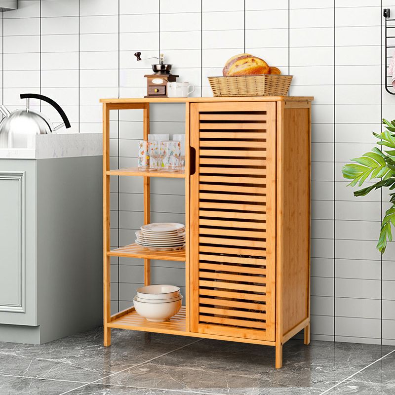Tangkula Bathroom Storage Cabinet Bamboo Floor Cabinet Free Standing Organizer with Single Door & 3 Open Shelves, 5 of 11
