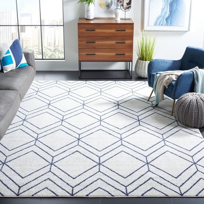 Light Grey and Navy Geometric Synthetic 8' x 10' Area Rug