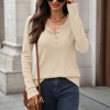 Coolmee Women's Long Sleeve Waffle Knit Shirts Dressy Casual Loose Button Up V Neck Henley Blouse - 4 of 4