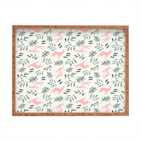 Little Arrow Design Co watercolor woodland in pink Rectangular Bamboo Tray - Deny Designs - image 1 of 3