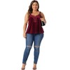 Agnes Orinda Women's Plus Size Velvet V Neck Spaghetti Strap Lace Floral Panel Camisoles - 3 of 4