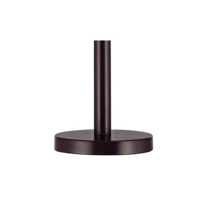 Tall Bronze Metal Table Lamp with Off-White Fabric Drum Shade