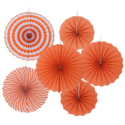 Unique Bargains Paper Hanging Decorative Folding Fans 8" 12" 16" 6 Pcs