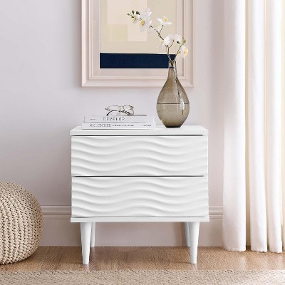 White Wave Design 2-Drawer Nightstand with Tapered Legs
