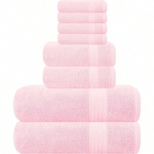 Ultra Soft 8 - Piece Towel Set - 100 Pure Ringspun Cotton, Pink Bath 27x54 Hand 16x28 Washcloths 13x13 - 1 of 4