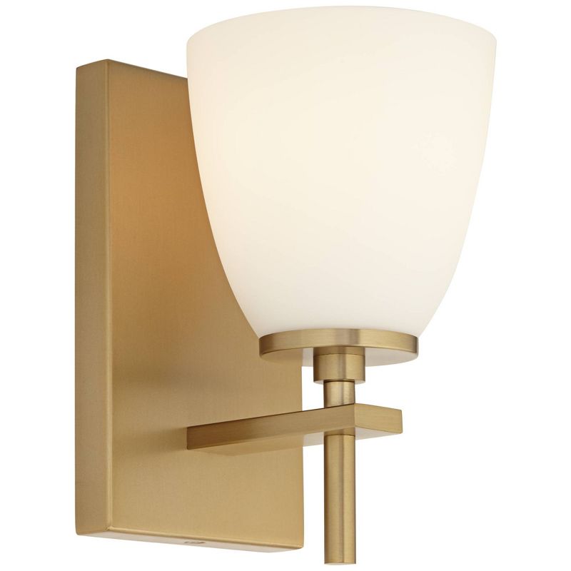 Possini Euro Design Modern Wall Light Sconce Brass Warm Hardwired 5" Wide Fixture White Frosted Glass for Bedroom Bathroom Bedside, 5 of 8