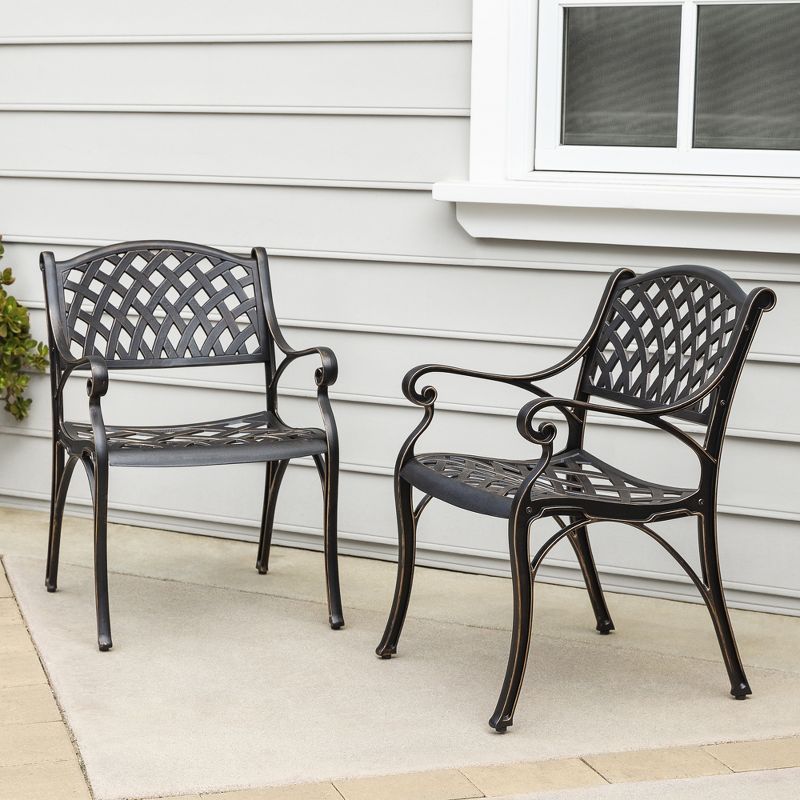 Kinger Home 2-Piece Outdoor Patio Chairs Set for 2, Cast Aluminum Patio Furniture Chairs, Patio Seating, Bronze, 2 of 10