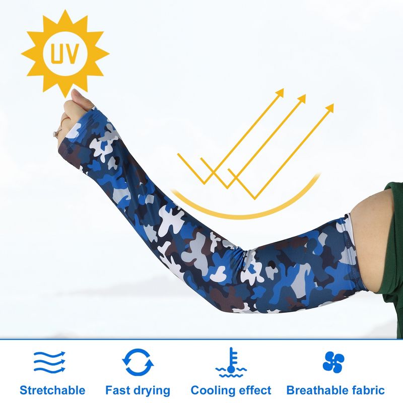 Unique Bargains Basketball Sports Camouflage Cooling Arm Elbow Compression Sleeve Blue 1 Pair, 3 of 7
