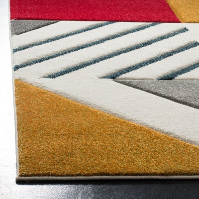 Ivory and Peacock Blue Geometric Mid-Century Modern Square Rug