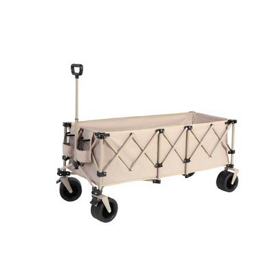 SKRAN Foldable Extended Heavy Duty 300L Folding Utility Cart with 220lbs Weight Capacity with Big All-Terrain Beach Wheels & Drink Holders