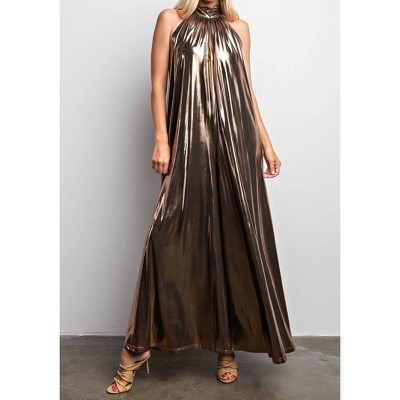 Women's Metallic Wide Leg Jumpsuit - GLAM