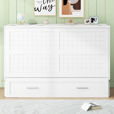 Queen Size Mobile Murphy Bed with Drawer and Little Shelves