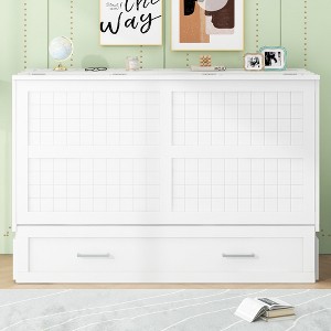 Queen Size Mobile Murphy Bed with Drawer and Little Shelves - 1 of 4