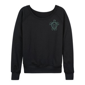 Women's - Instant Message - Nautical Sea Turtle Lightweight French Terry Wide Neck Long Sleeve Shirt - 1 of 4