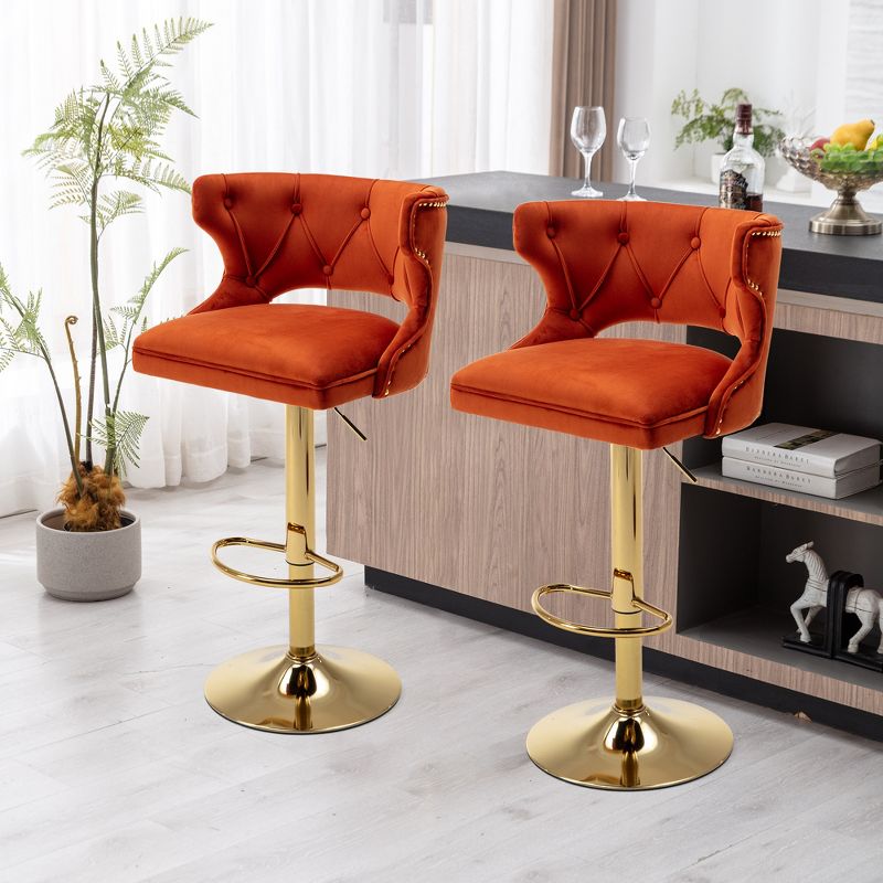 Set of 2 Upholstered  Swivel Bar Stools With Back and Footrest-ModernLuxe, 2 of 11