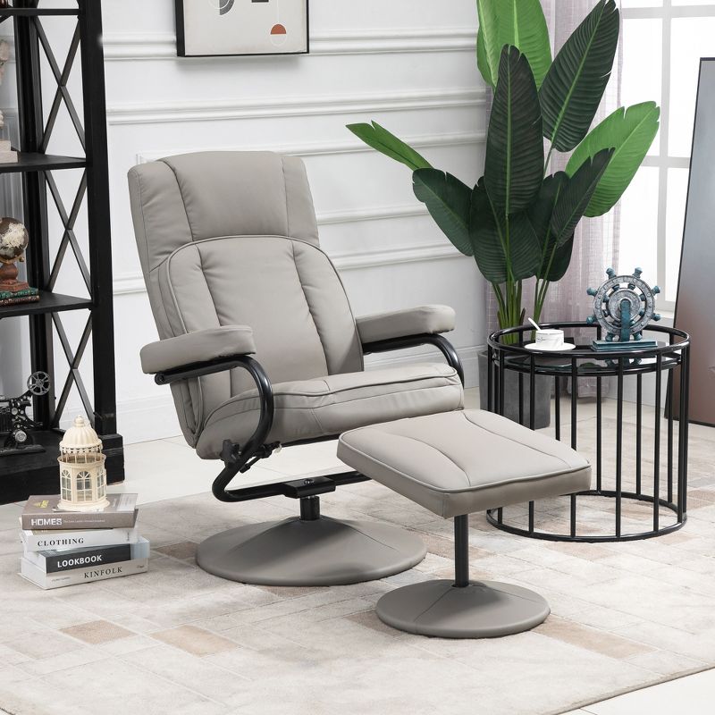 HOMCOM Swivel Recliner, Manual PU Leather Armchair with Ottoman Footrest for Living Room, Office, Bedroom, 2 of 7