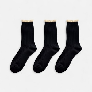 Anna-Kaci Women's 3-Pack Ribbed Crew Socks with Soft Lace Trim and Comfortable Stretch Knit Design - 1 of 2