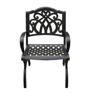 Ornate Traditional Outdoor Cast Aluminum Dining Chair - Black - Oakland Living: Weather-Resistant Mesh Seat, Adjustable Feet - 1 of 4