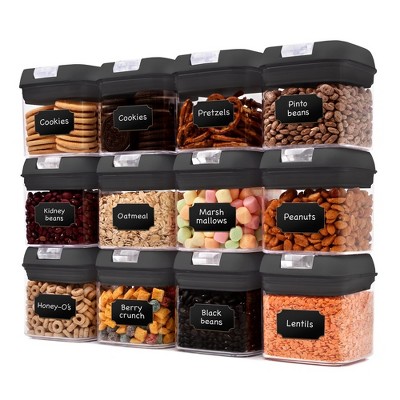 Cheer Collection Set of 6 42oz Airtight Food Storage Containers (Black)