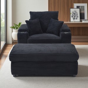 Oversized Corduroy Lounge Accent Chair Sofa with Ottoman & Neck Pillow - 1 of 4