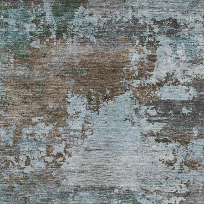 HomeRoots 8' X 10' Brown And Blue Abstract Washable Indoor Outdoor Area Rug