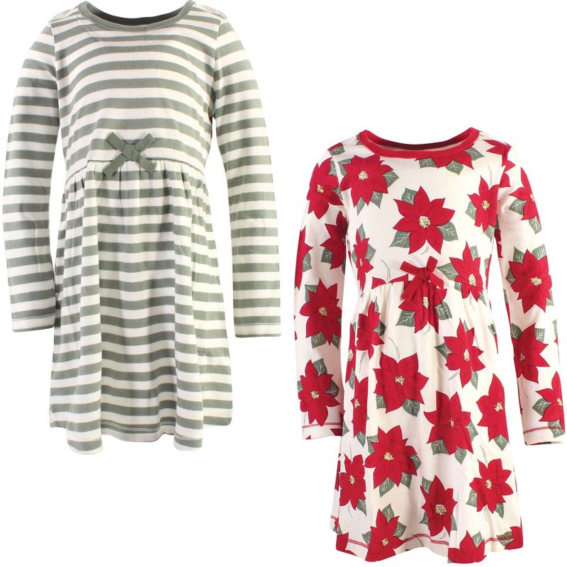 Touched by Nature Big Girls and Youth Organic Cotton Long-Sleeve Dresses 2pk, Poinsettia, 3 of 8
