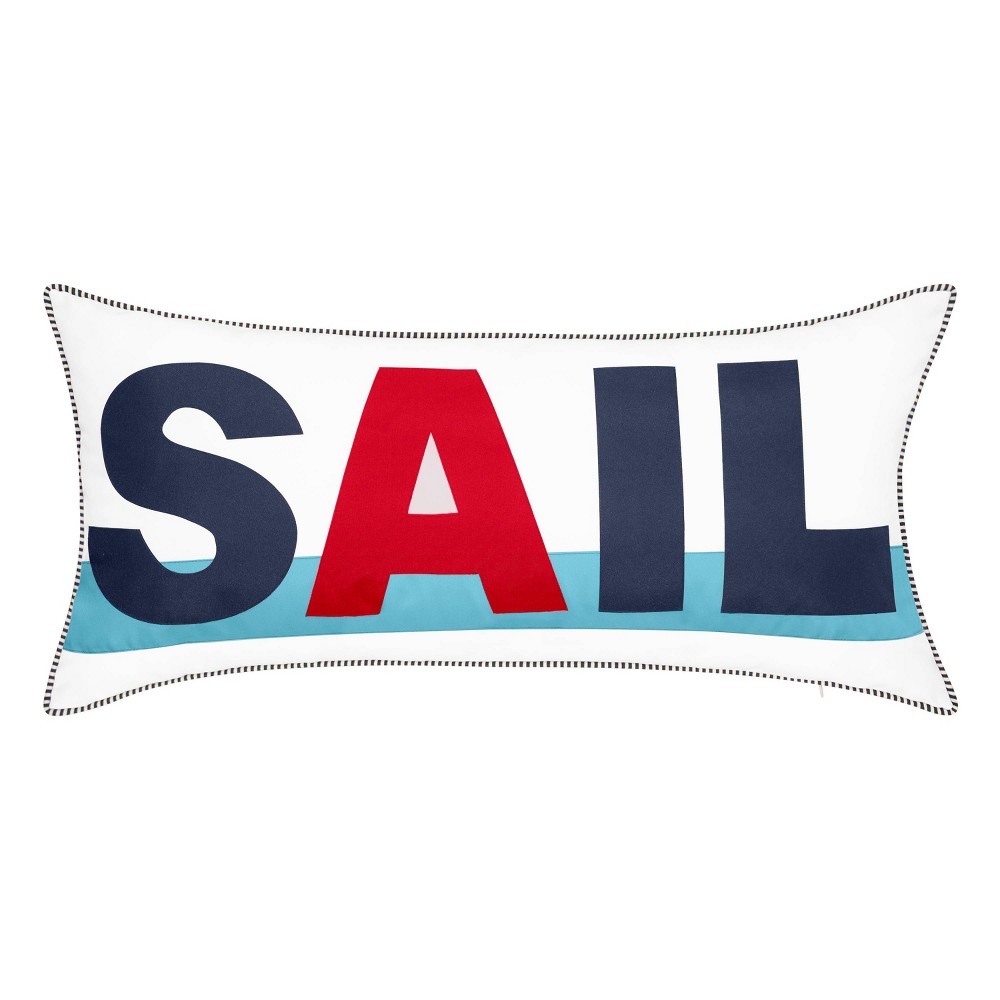 Photos - Pillow Embroidered "Sail" Rectangular Indoor/Outdoor Throw  Navy/Capri - Ed