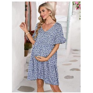 Women's Maternity Casual Dress  Flowy Floral Print, Ruffle leeves - 1 of 4